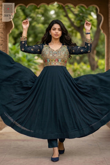 Close-up of bodice and embroidery of Tealara Luxe for indo western dresses for female.