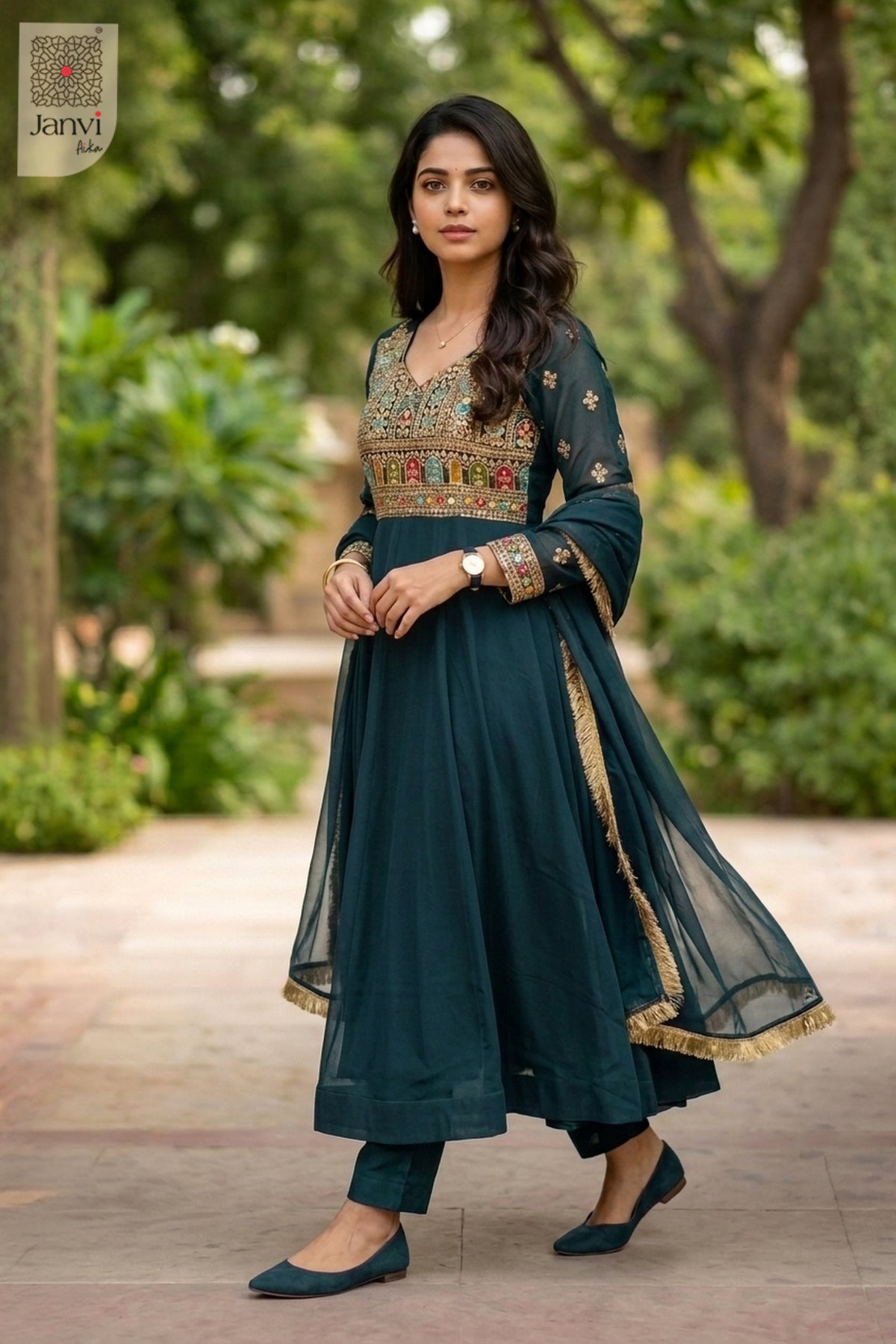 Side profile view of Tealara Luxe showcasing design for designer indian wedding dresses.