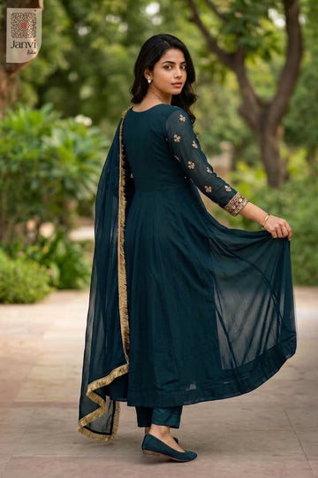 Front angled view of the flared silhouette of Tealara Luxe for women's clothing stores near me.
