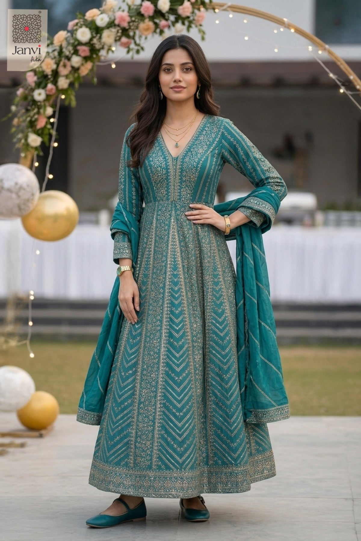 Explore this magnificent full length front view gown available at a boutique store near me.