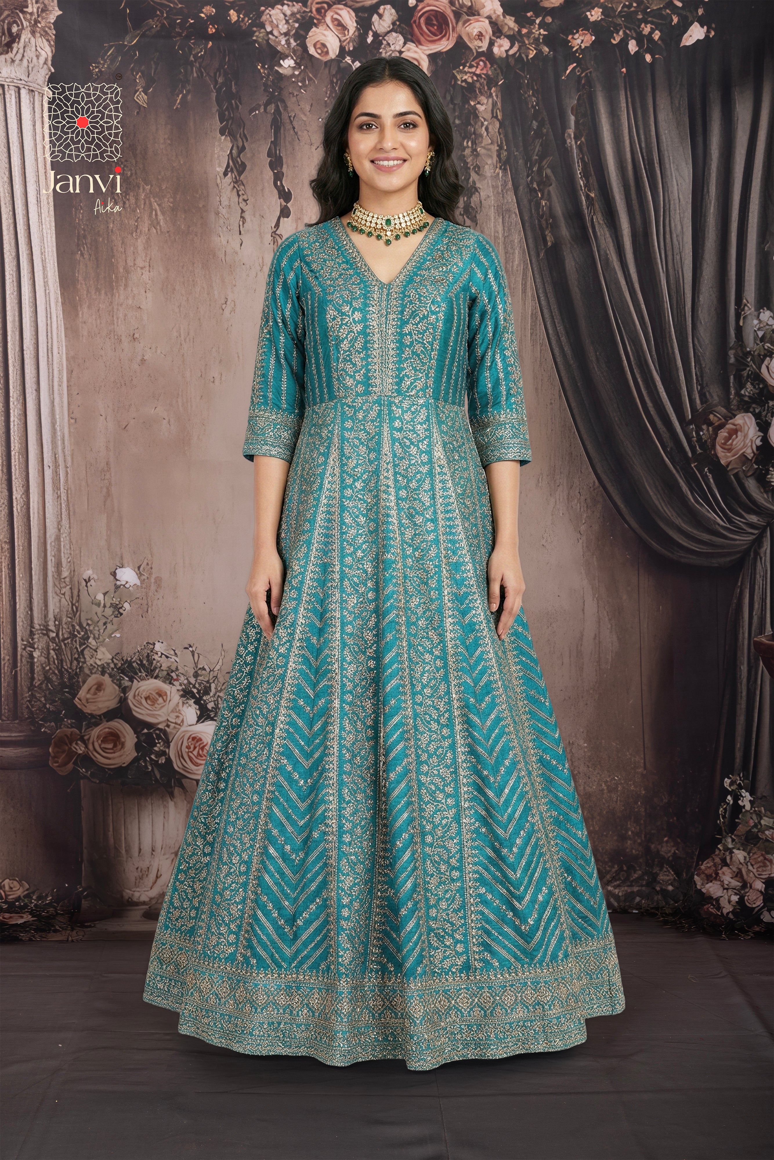 Teal Majesty Long Gown