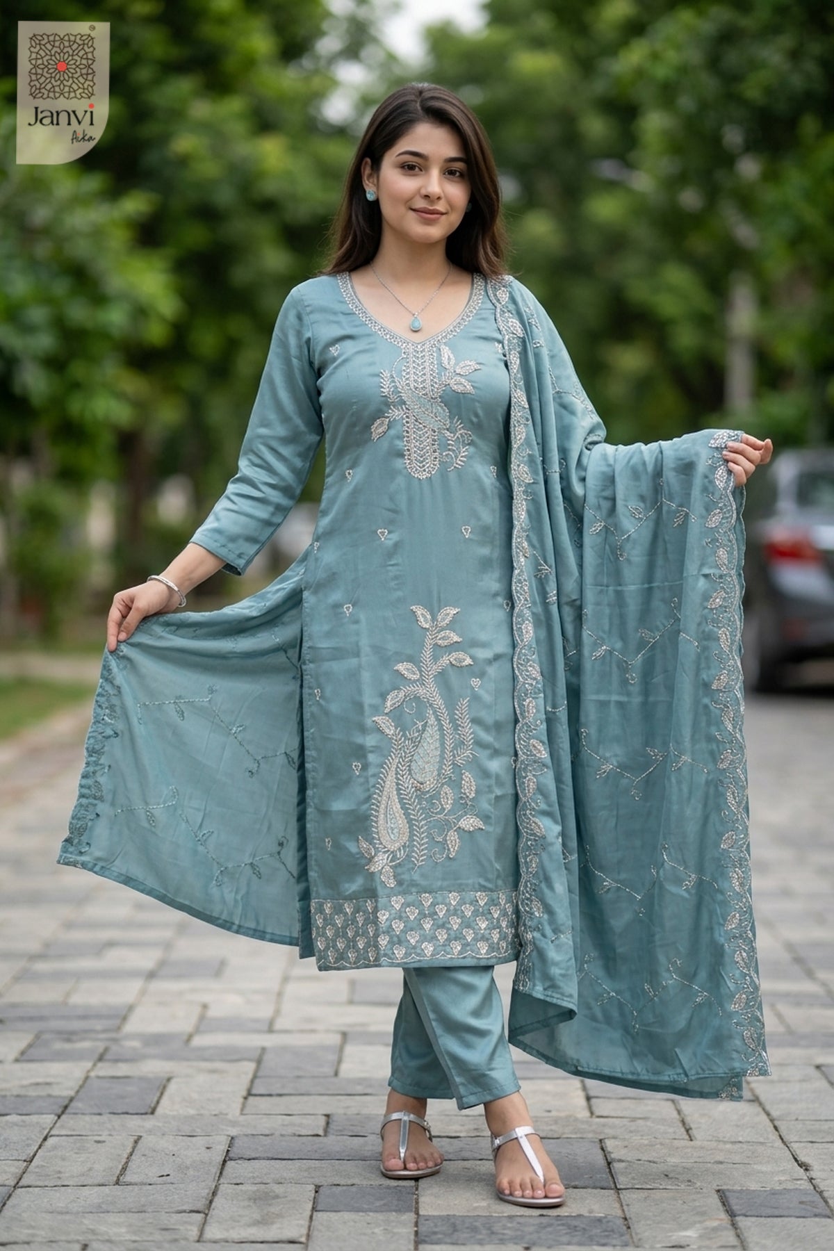 Teal Treasure Embroidered Chudidhar