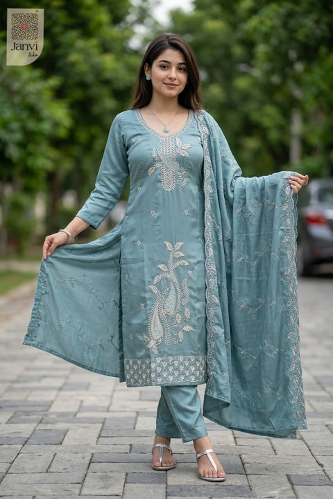 Teal Treasure Embroidered Chudidhar