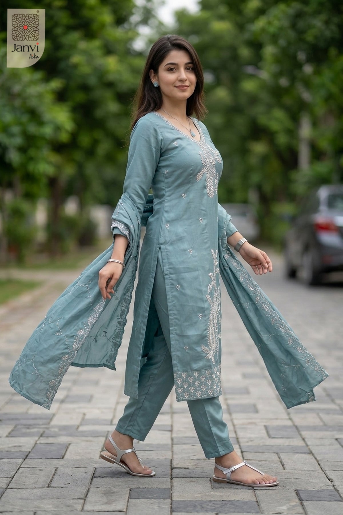 Teal Treasure Embroidered Chudidhar