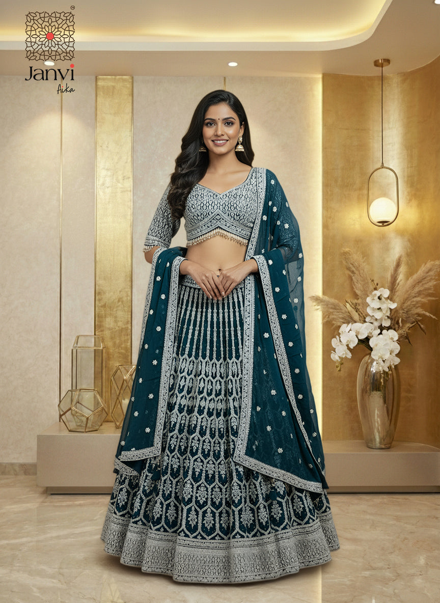 The Bottle Green Lucknowi Chikankari Lehenga Set