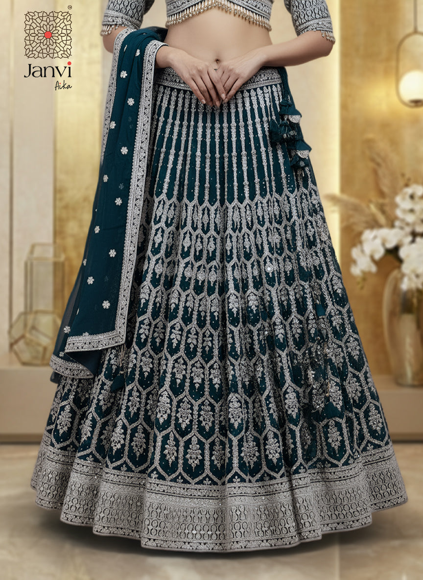 The Bottle Green Lucknowi Chikankari Lehenga Set