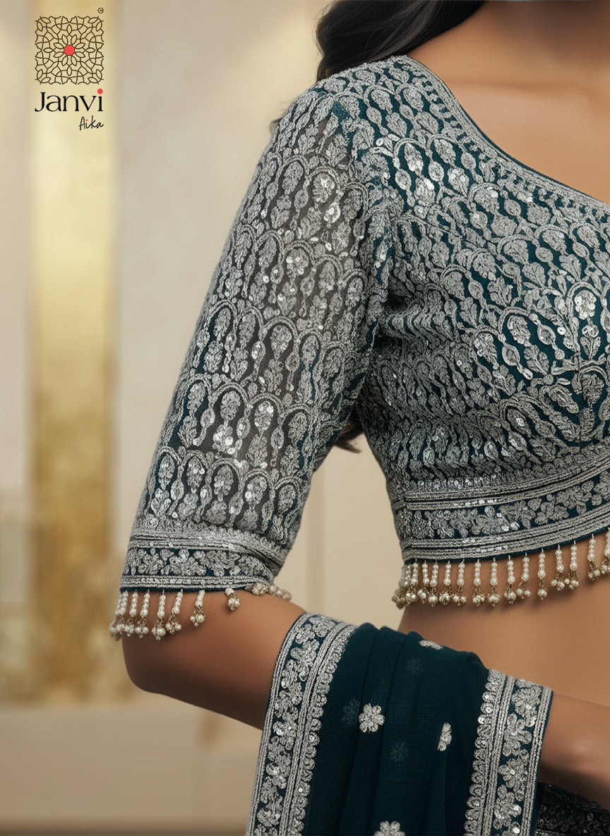 The Bottle Green Lucknowi Chikankari Lehenga Set