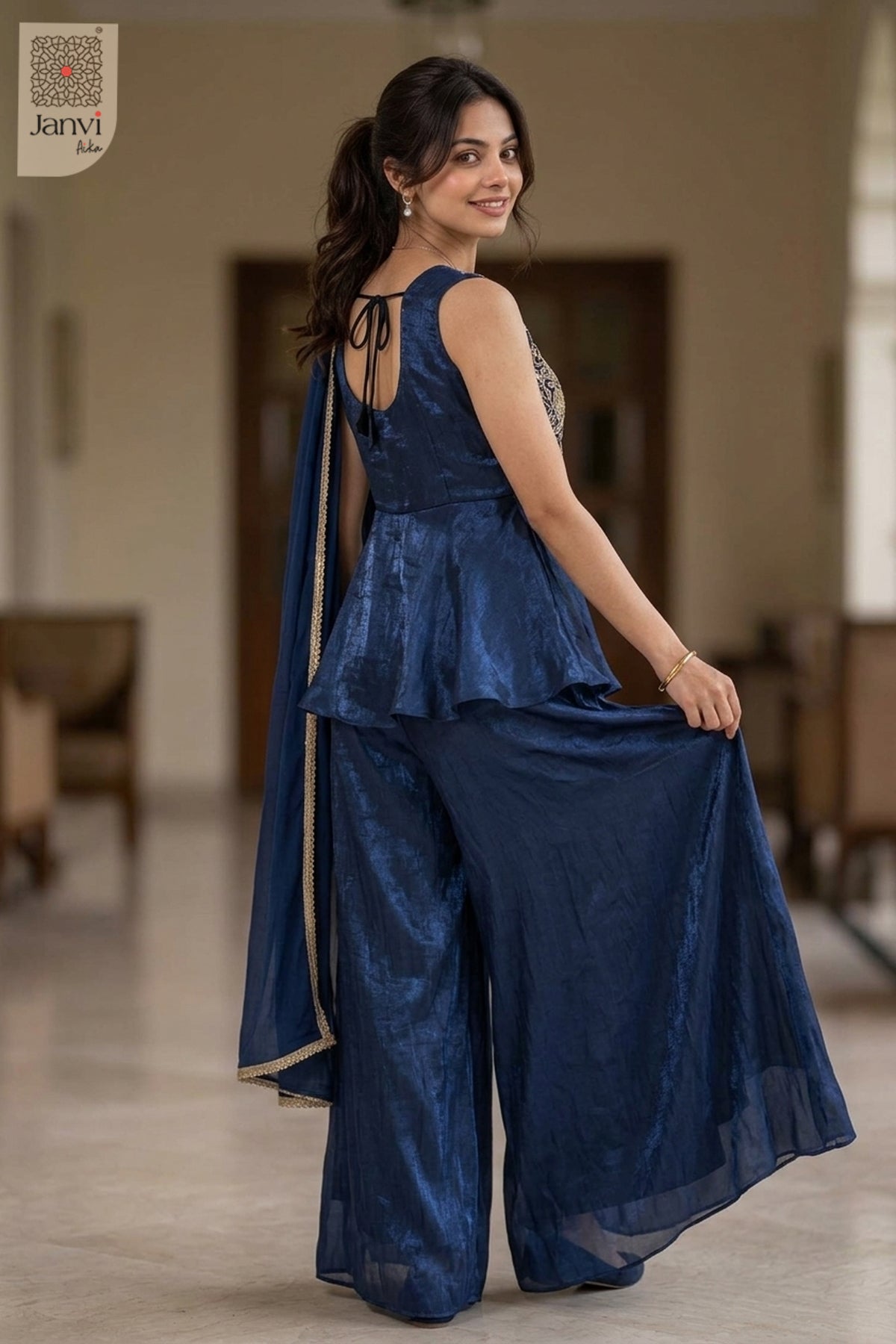Velora Blue Sharara Set