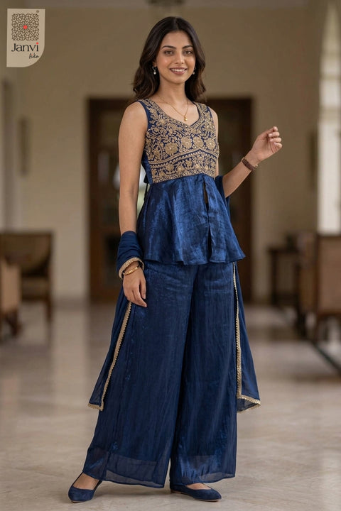 Velora Blue Sharara Set