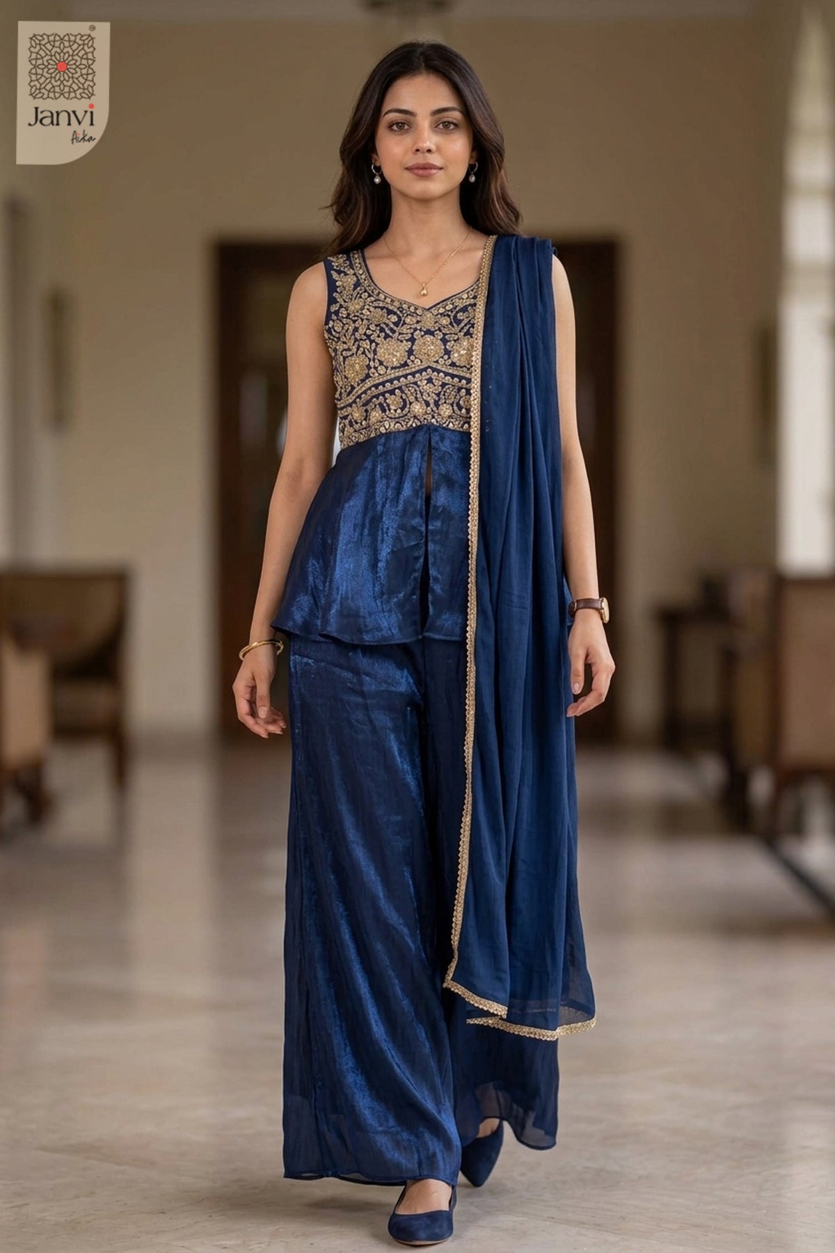 Velora Blue Sharara Set