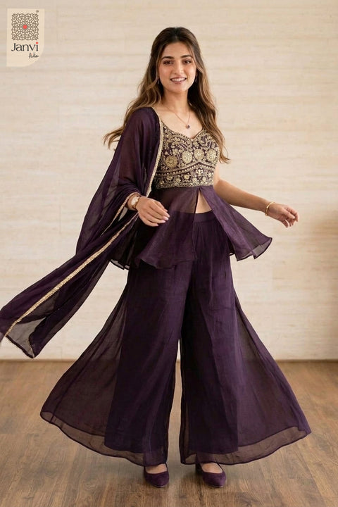 Velvet Plum Sharara Set