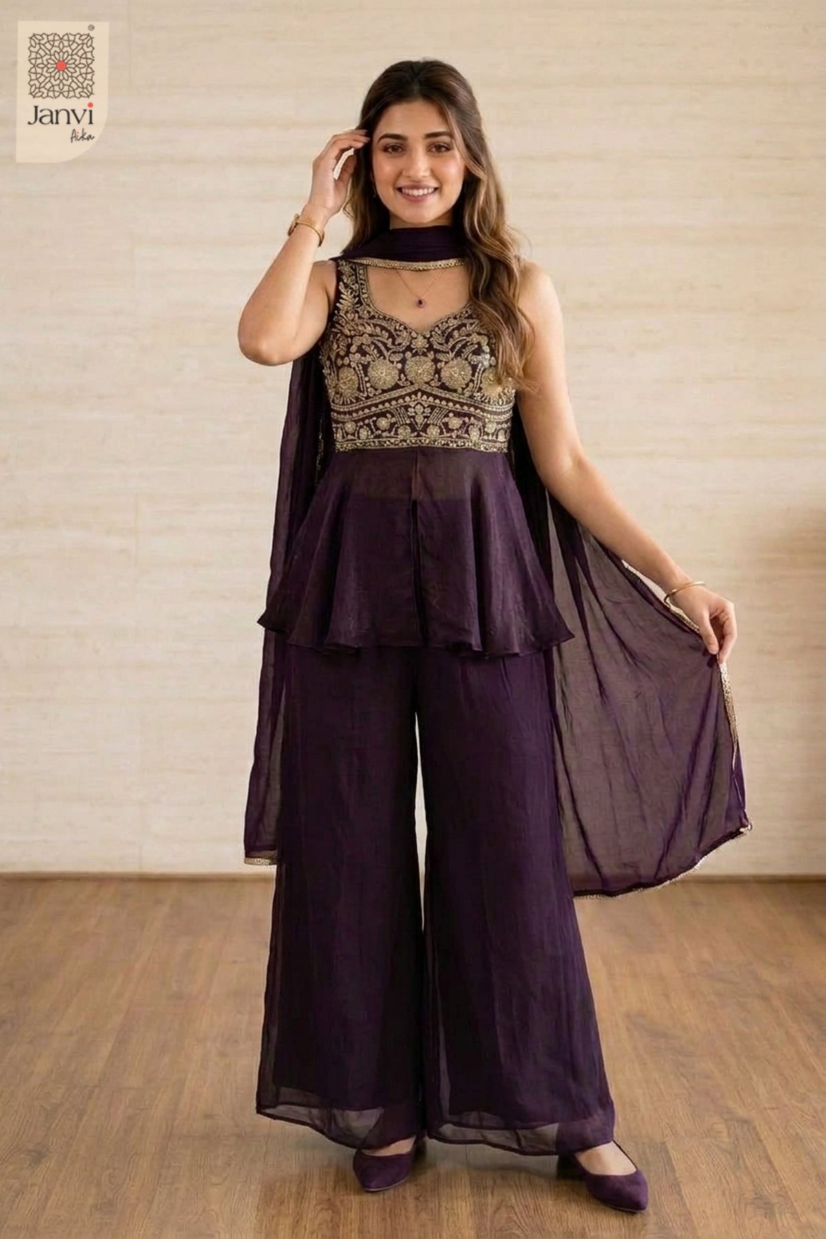 Velvet Plum Sharara Set