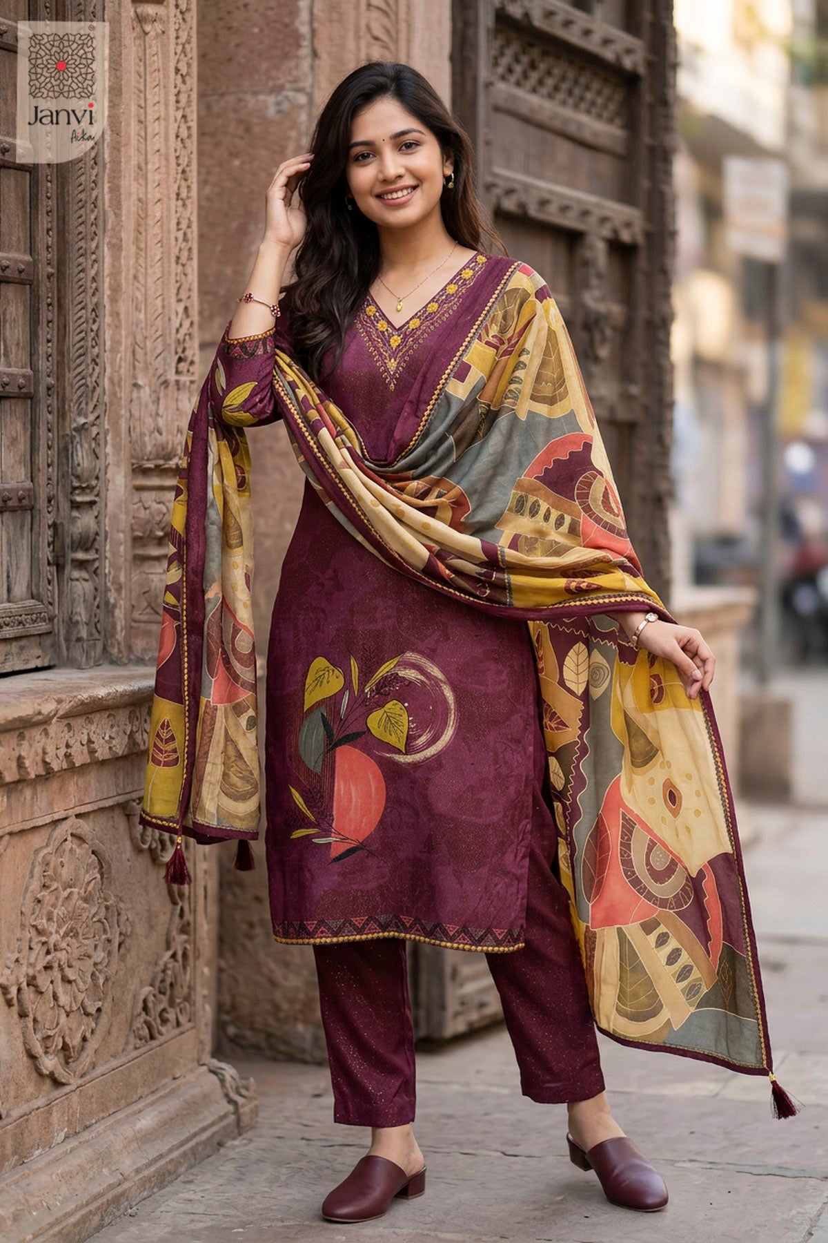 Vintage Berry Chudidhar Set