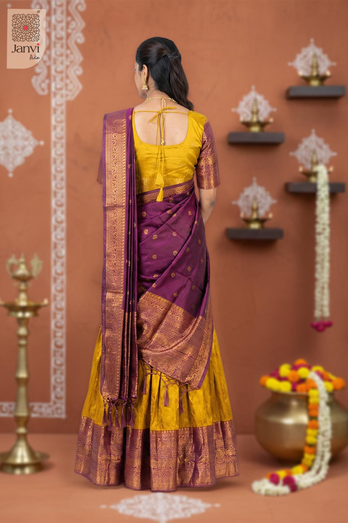Vaidehi Maroon Heritage Half Saree Lehenga Set