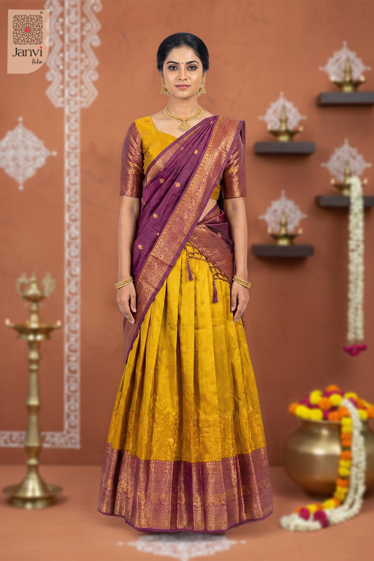 Vaidehi Maroon Heritage Half Saree Lehenga Set