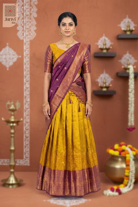 Front full view of Vaidehi Maroon Heritage showcasing style for ready made pleated saree online.