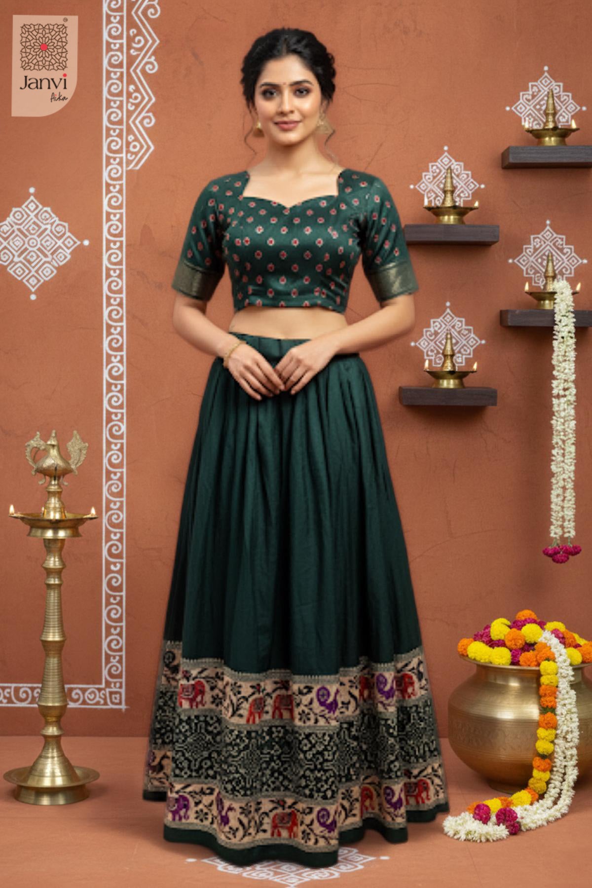 Vamika Emerald Heritage Half Saree Lehenga Set