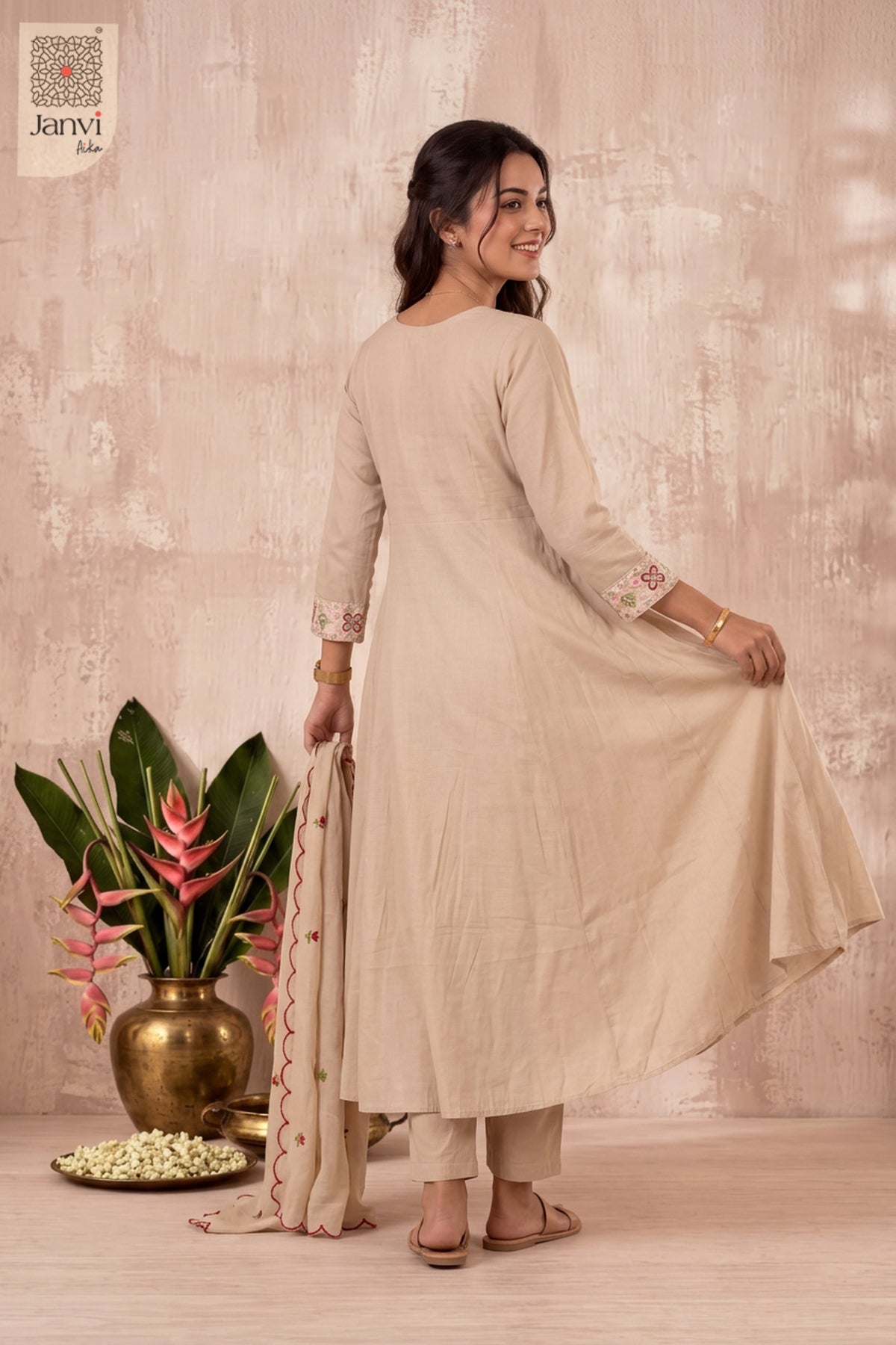 Vanilla Ivory Rosette Reverie Anarkali