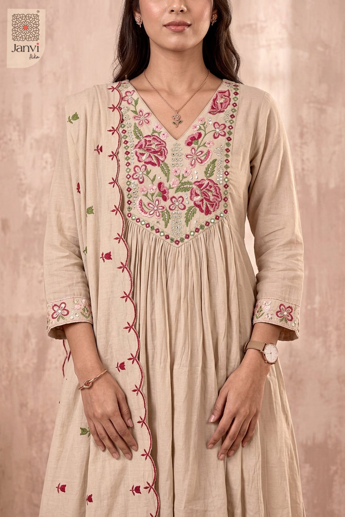 Vanilla Ivory Rosette Reverie Anarkali