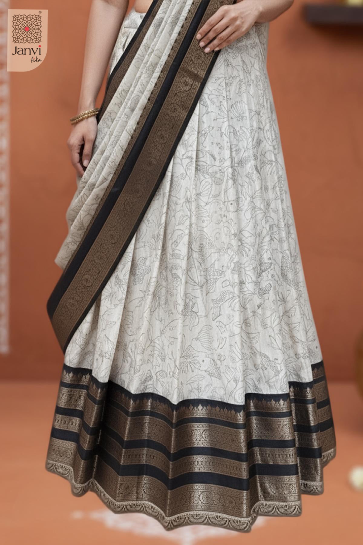 Vedika Classic Black Border Half Saree Lehenga Set