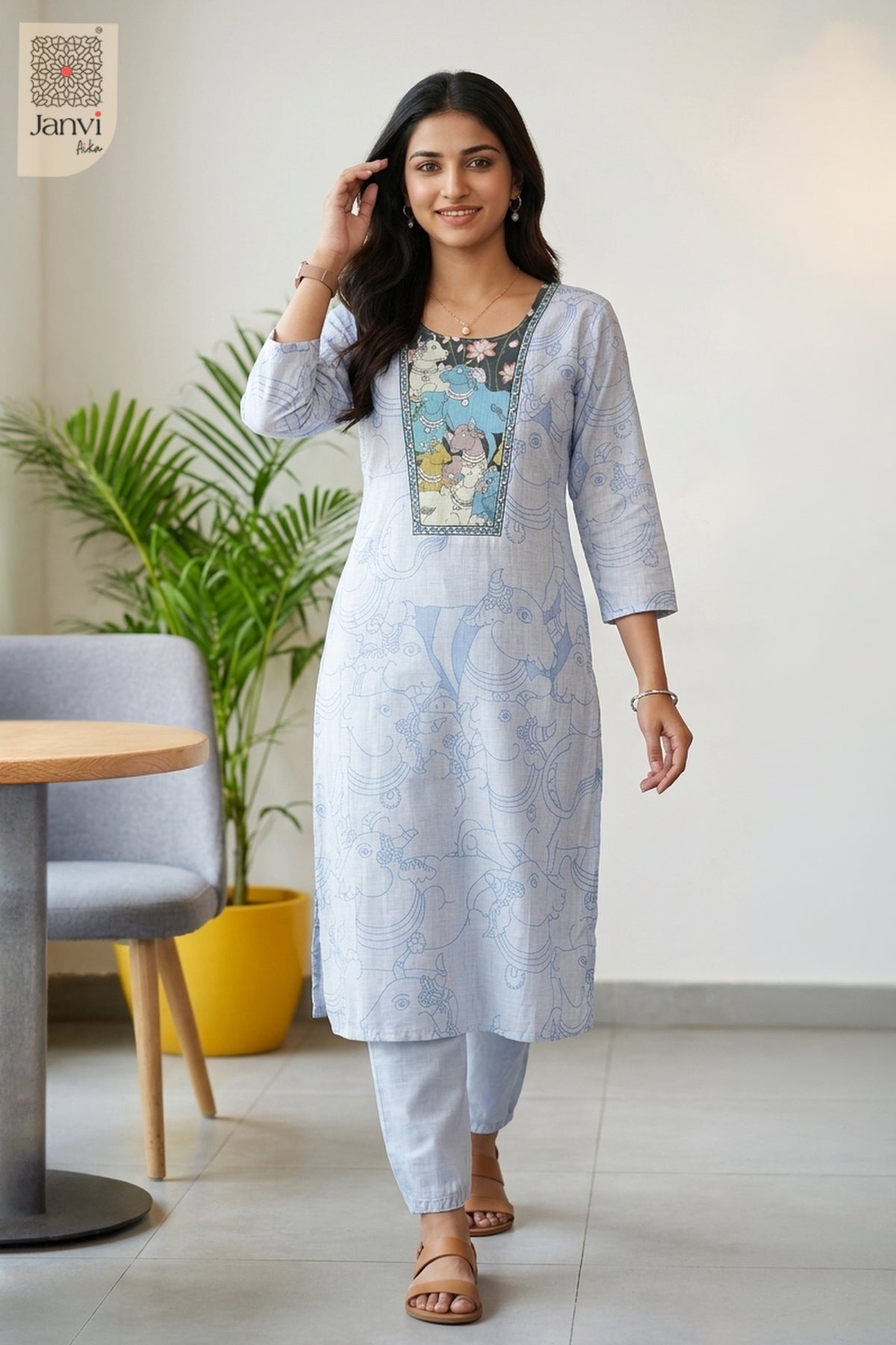 Vintage Nandi Charm Round Neck Kurta