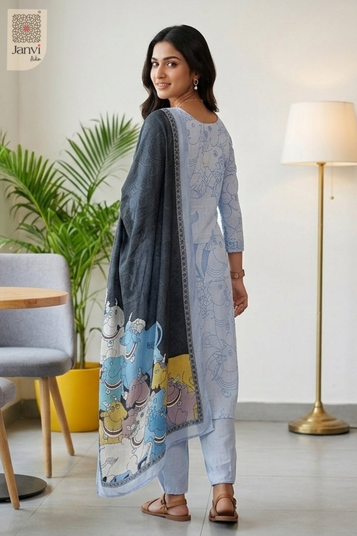 Vintage Nandi Charm Round Neck Kurta