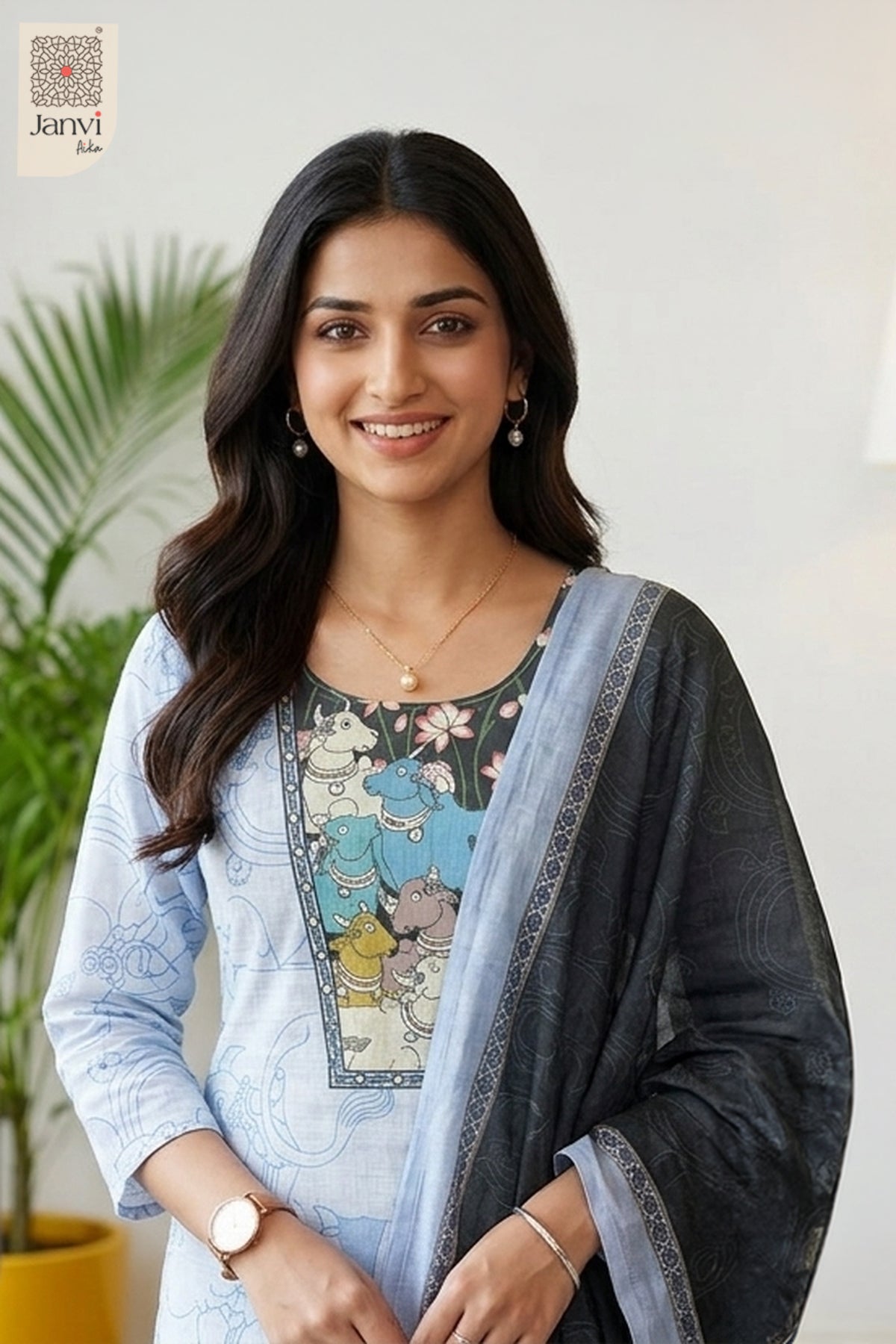 Vintage Nandi Charm Round Neck Kurta