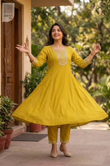 Close-up of bodice and embroidery of Yellow Yashna for plus size formal wear for women.