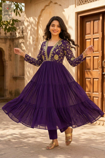 Side profile view of Zareen Amethyst showcasing design for women's black dresses with sleeves.