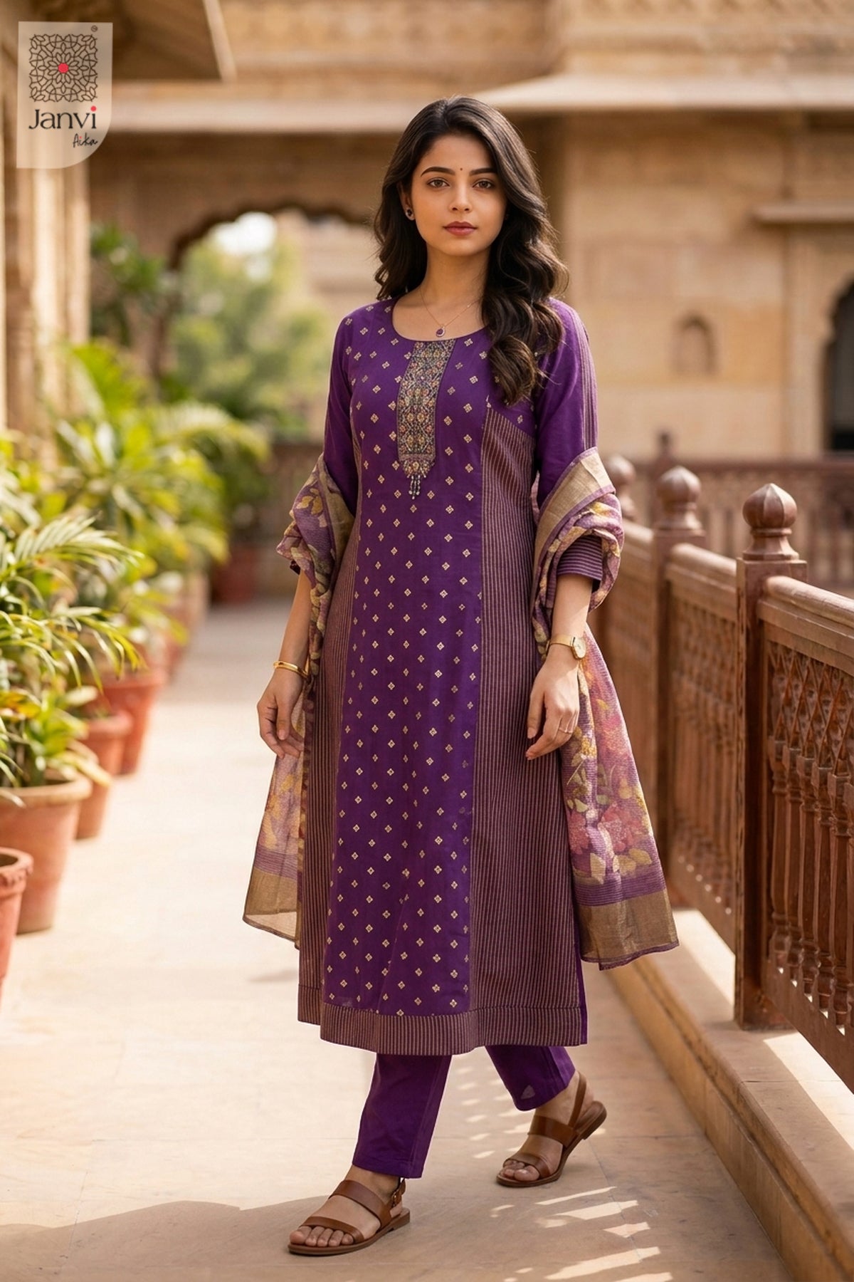 Zari Violet Anarkali Dress