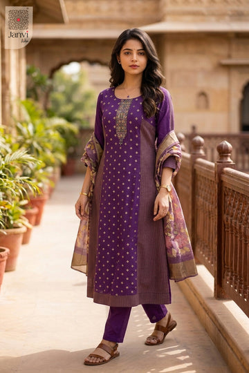 Side profile view of Zari Violet showcasing design for formal western dresses for ladies.