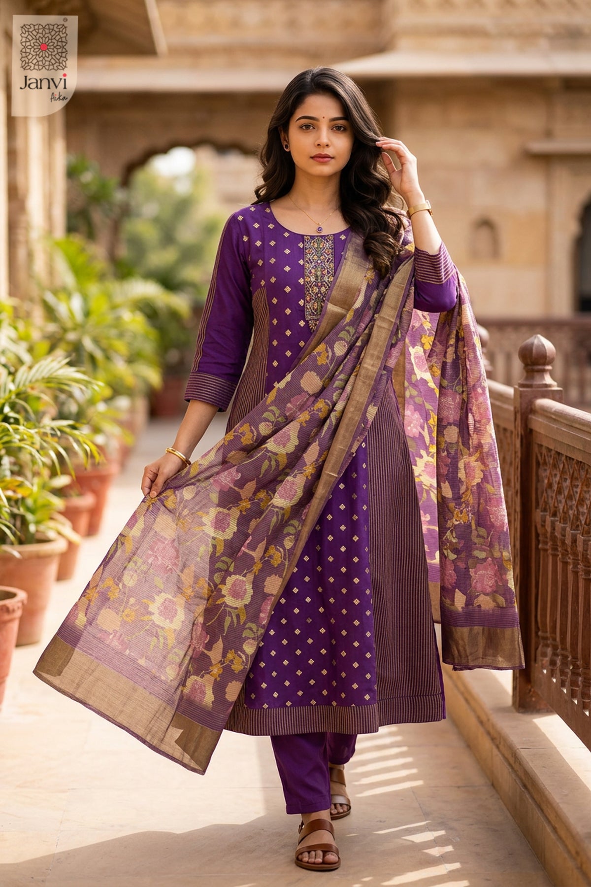 Zari Violet Anarkali Dress