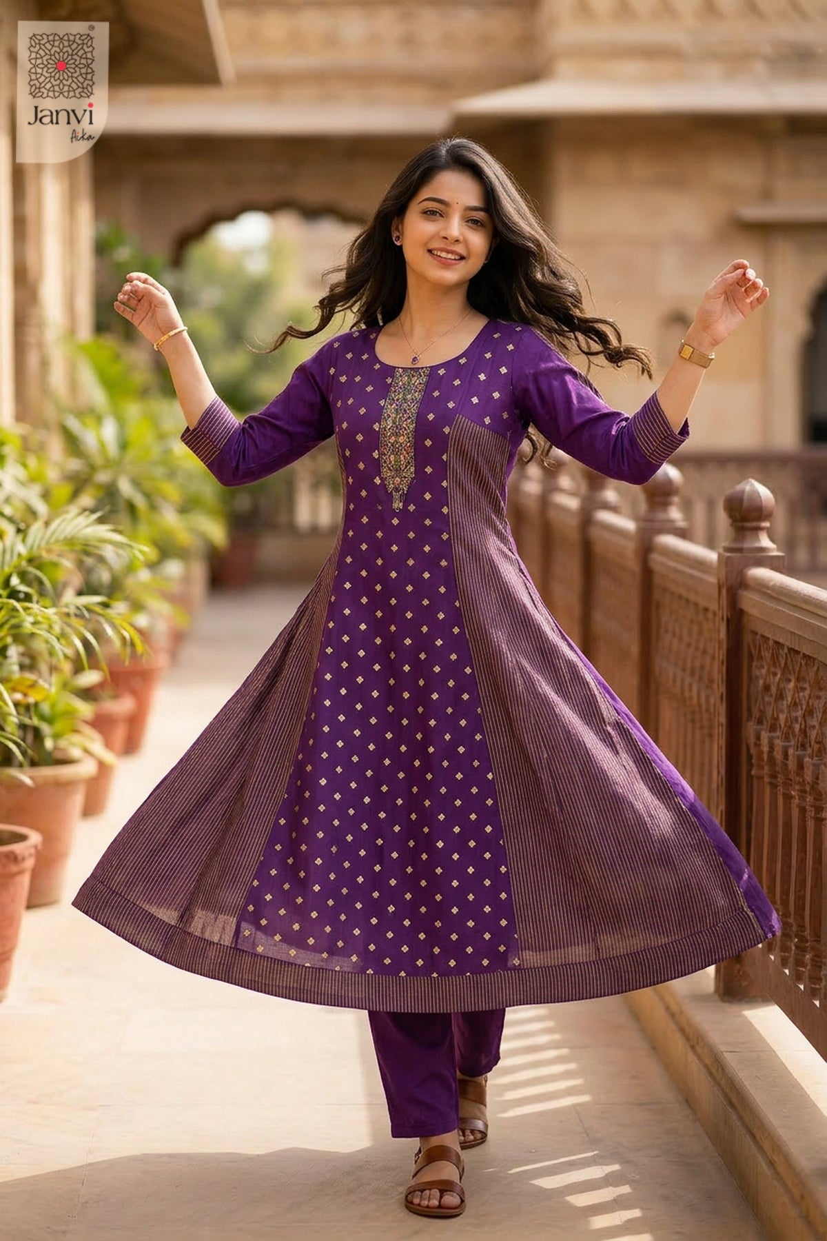 Zari Violet Anarkali Dress