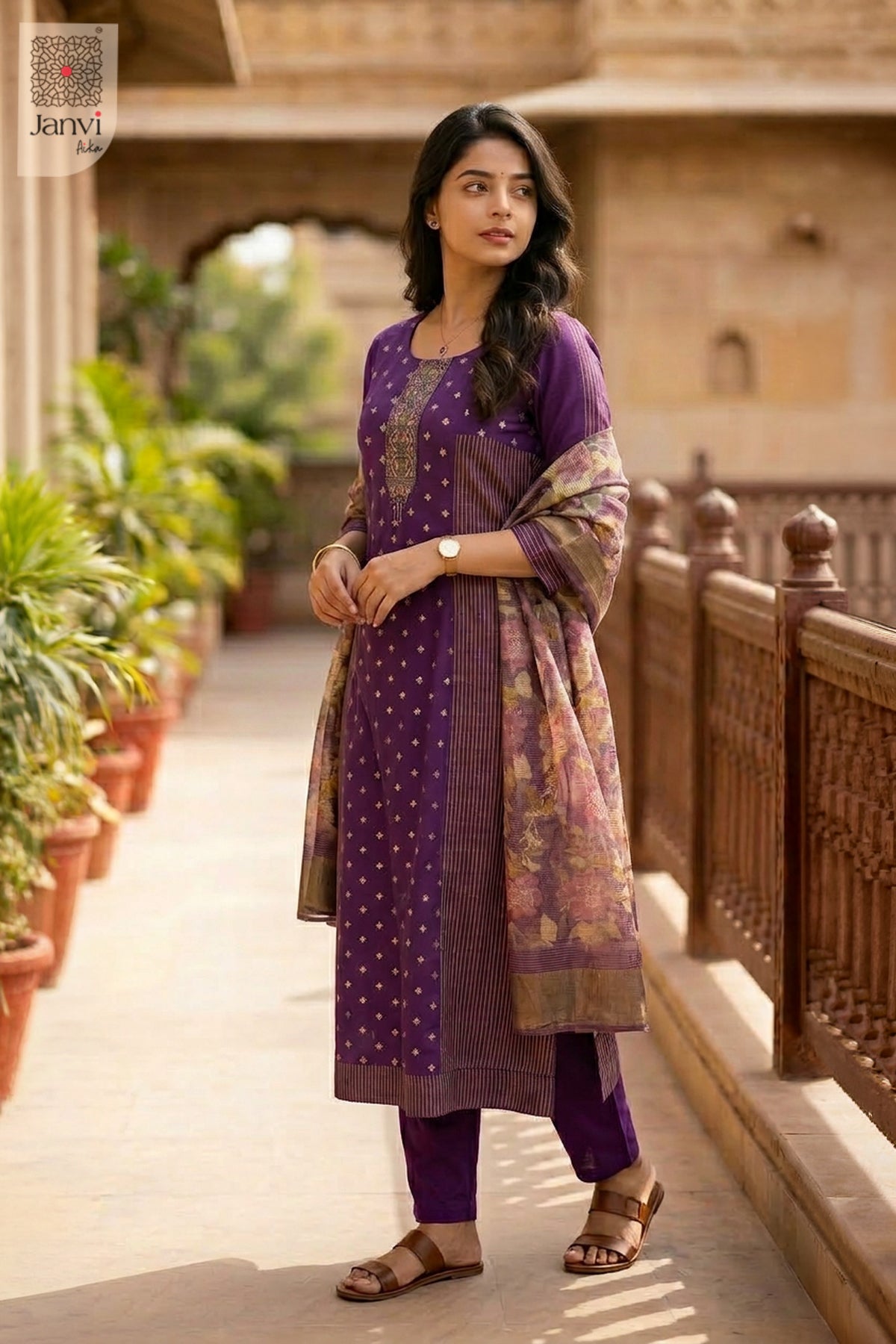 Zari Violet Anarkali Dress