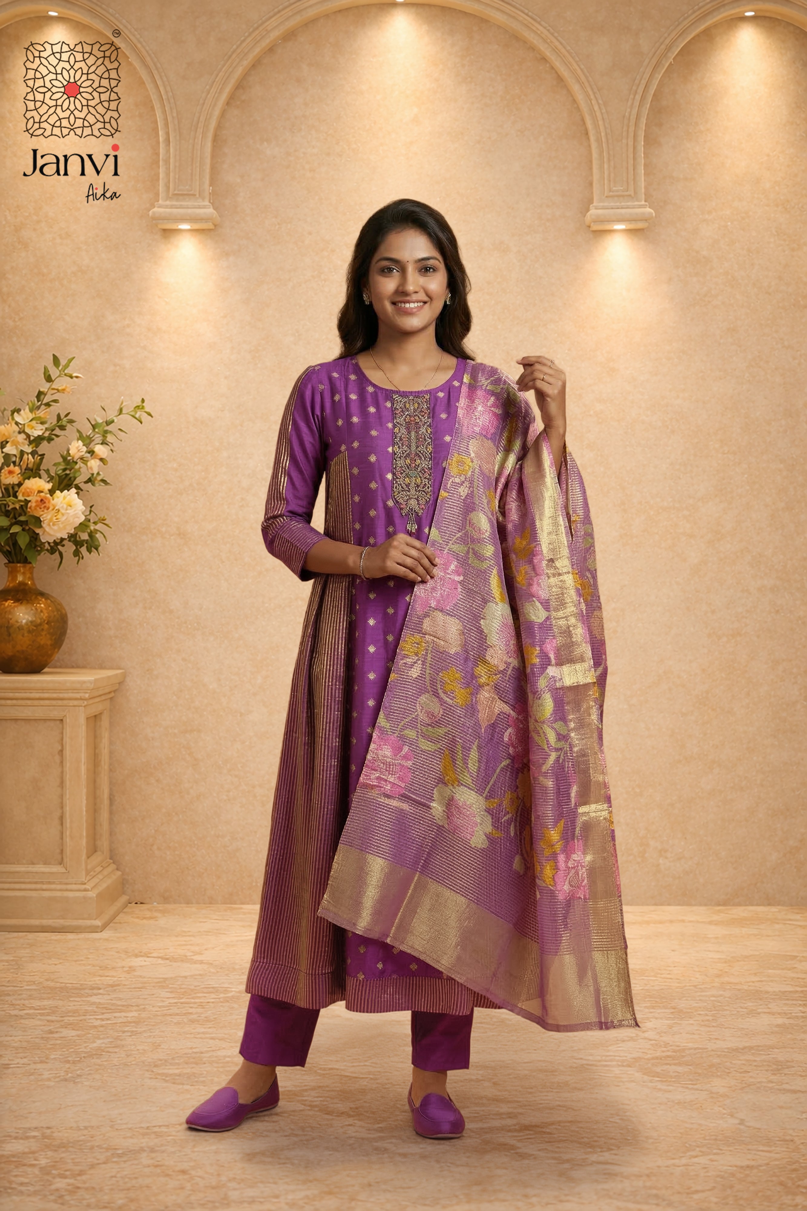 Zari Violet Anarkali Dress