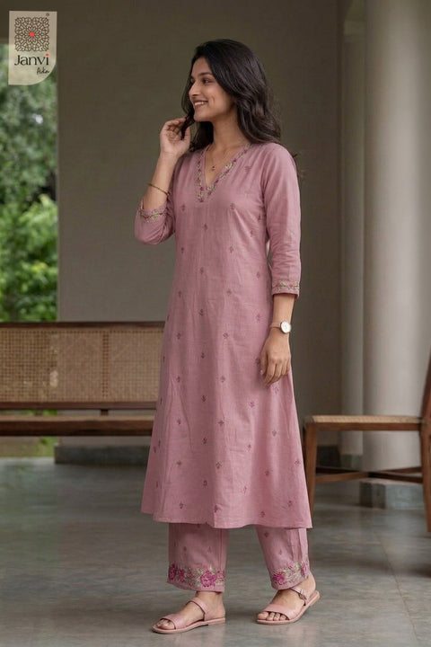 Dusty Rose Blossom Embroidered Dress