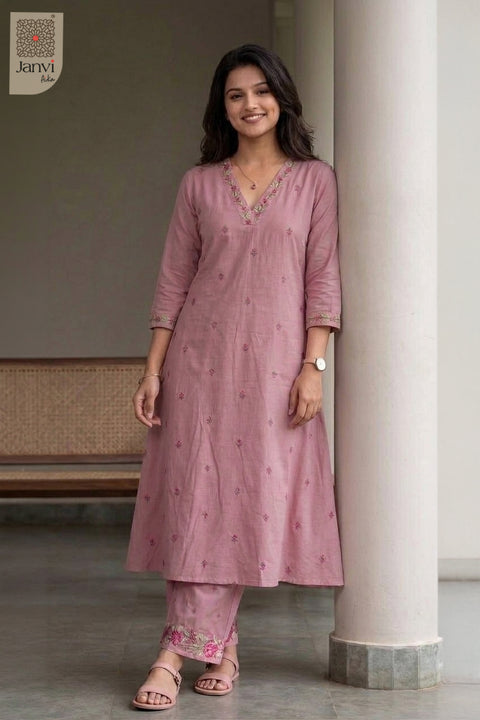 Dusty Rose Blossom Embroidered Dress