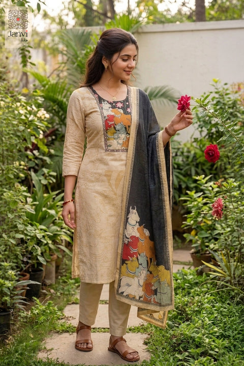 Prakriti Kalamkari Cow Print Kurta Set