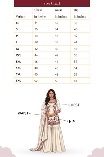 Size chart showing measurements from XS to 6XL from your favorite boutique near me.